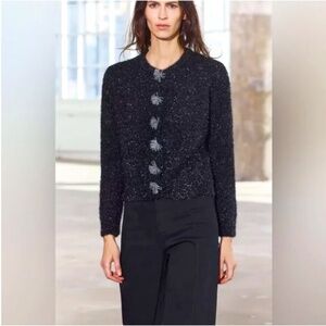ZARA METALLIC THREAD KNIT JACKET CARDIGAN NWT